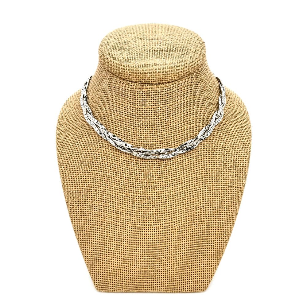 VINTAGE NAPIER NECKLACE Silver Tone Braided Choker Collar Signed 16"